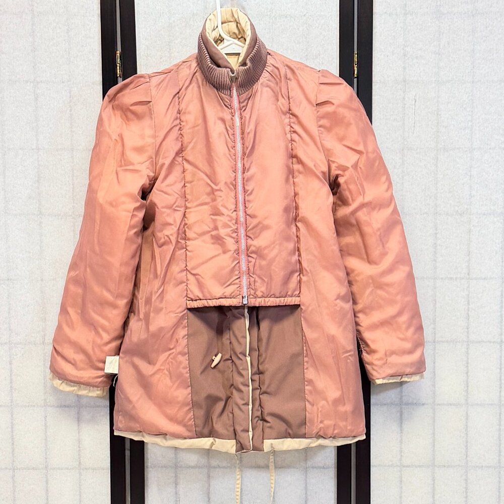 Vintage Monette Casuals Puffer Jacket 6 Zip Vest Button Up Cream Mauve Parka - Picture 5 of 14